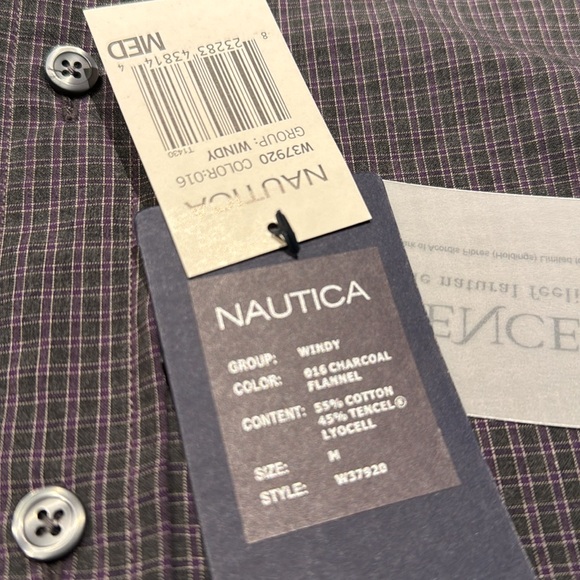 NWT Nautica Windy Charcoal Flannel 55% cotton 45% Tencel pocket shirt Men’s M - Picture 10 of 11